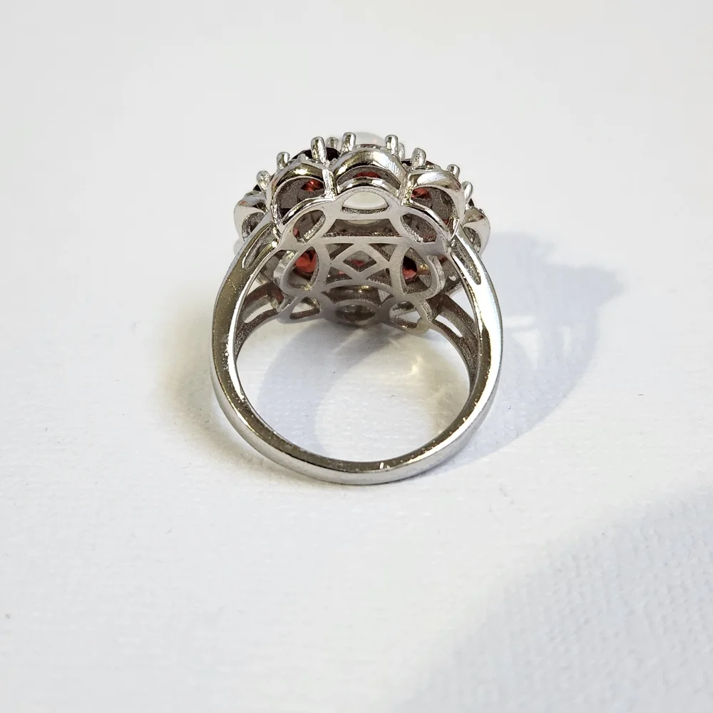 VTG Custom Garnet, Rainbow Moonstone & Zircon 925 Ring Sz 6 - Picture 9 of 13